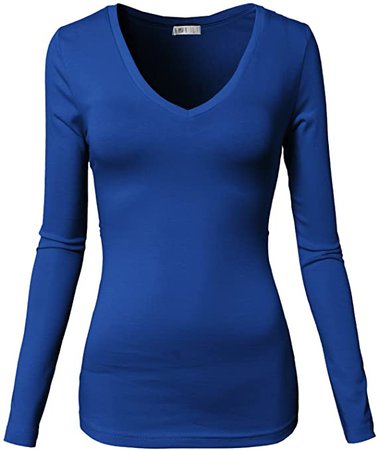 H2H Womens Casual Slim Fit T-Shirts Long Sleeve V Neck/Crew Neck Cotton Top at Amazon Women’s Clothing store