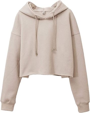 Amazhiyu Women's Cropped Hoodies Long Sleeves Fleece Crop Top Sweatshirt with Hooded White, Small at Amazon Women’s Clothing store
