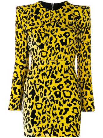 Yellow Alex Perry Velvet Leopard Print Dress | Farfetch.com