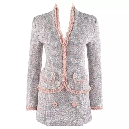 ALEXANDER McQUEEN c.1996 Pink Blue Boucle Tweed Blazer Jacket Mini Skirt Set NWT For Sale at 1stDibs