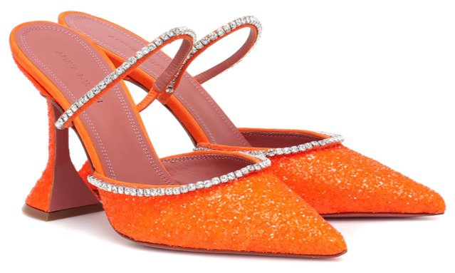 AMINA MUADDI Orange Glitter Gilda Mule Heels