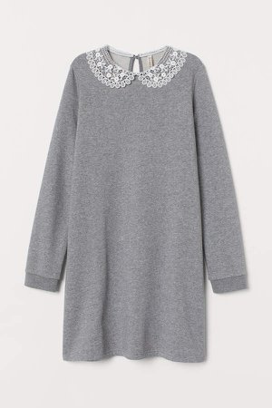 Sweatshirt Dress with Collar - Gray