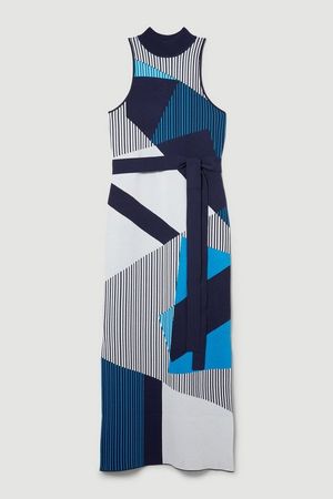 Mono Jacquard Knit Belted Midi Dress | Karen Millen