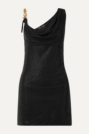 Black Asymmetric embellished stretch-jersey mini dress | Versace | NET-A-PORTER