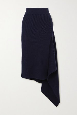 Asymmetric Ribbed Merino Wool Skirt - Midnight blue