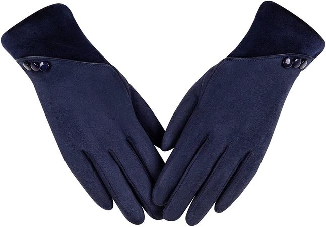 Alepo Womens Winter Warm Gloves, Contrast Color Design Touchscreen Texting Fleece Lined Windproof Driving Gloves Hand Warmer (Navy-L)