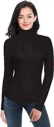 v28 Women Polo Neck Long Slim Fitted Dress Bodycon Turtleneck Cable Knit Sweater at Amazon Women’s Clothing store