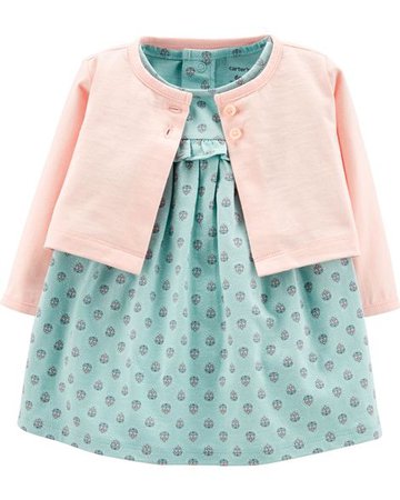 Baby Girl 2-Piece Flutter Bodysuit Dress & Cardigan Set | Carters.com