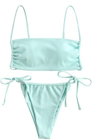 Amazon.com: ZAFUL Women's Ribbed Piping Tie Side Bikini Swimsuit Spaghetti Textured Bandeau Bikini Sets for Women : Clothing, Shoes & Jewelry
