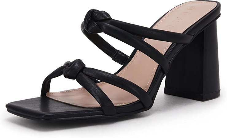 Amazon.com | Women's Chunky Block Heeled Sandals Square Open Toe Double Knot Slip On Dress Party Shoes | Heeled Sandals
