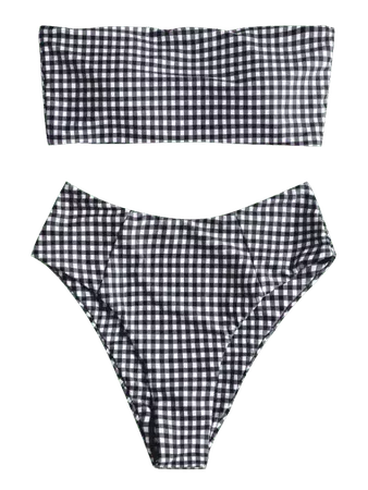 Plaid High Cut Bandeau Bikini Set MULTI: Bikinis M | ZAFUL
