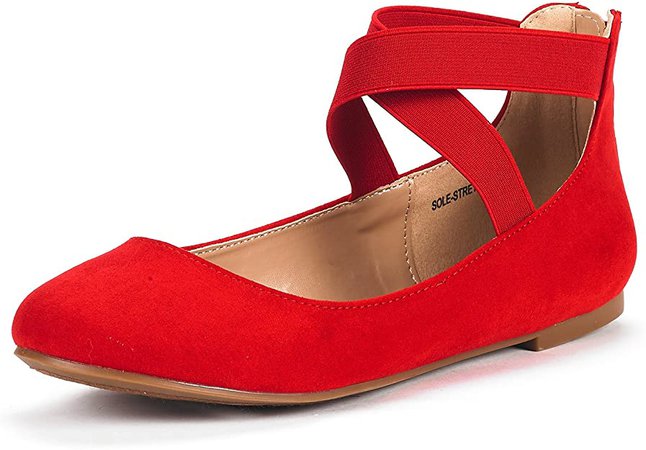 Amazon.com | DREAM PAIRS Women's Sole_Stretchy Red Fashion Elastic Ankle Straps Flats Shoes Size 9 M US | Shoes