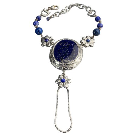 Vintage CHRISTIAN DIOR Lapis Lazuli Flower Ring Bracelet For Sale at 1stDibs