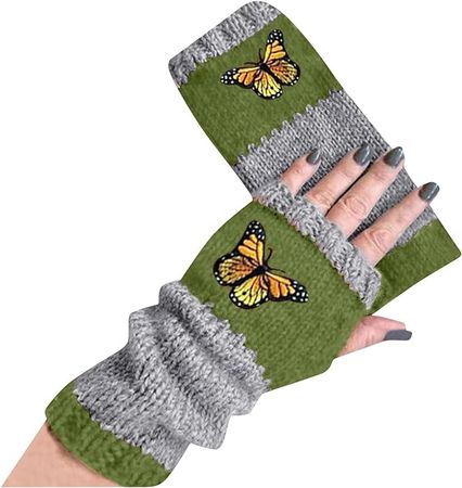 Amazon.com: HUANLE Arm Warmers Women Winter Wool Handmade Knit Crochet Hand Warmers Gloves Wrist Warmers Girls Knit Fingerless Gloves (Green-01#, one Size) : Sports & Outdoors