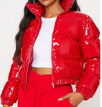 red latex puffer jacket