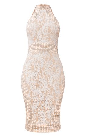 White Lace Crochet High Neck Midi Dress | PrettyLittleThing USA