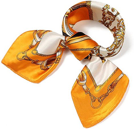 QBSM Womens Orange Gold Chain Satin Silk Square Neck Head Scarfs Night Hair Wrap at Amazon Women’s Clothing store