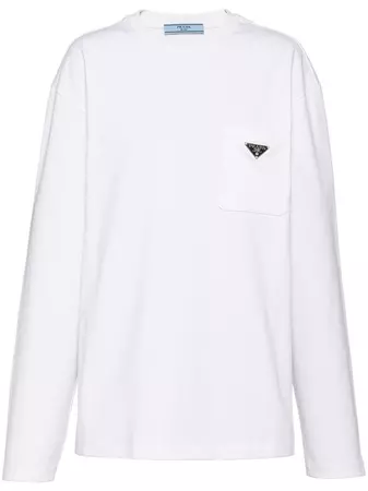 Prada patch-pocket enamel-logo long sleeve T-shirt - Farfetch
