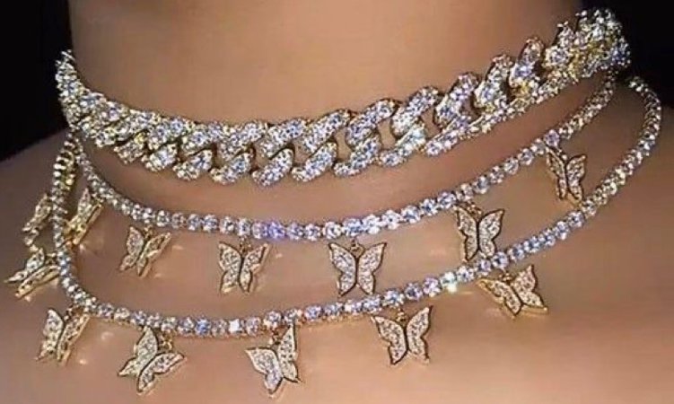silver gold diamond choker butterfly necklace