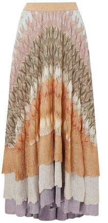 Tiered Metallic Crochet-knit Silk-blend Maxi Skirt