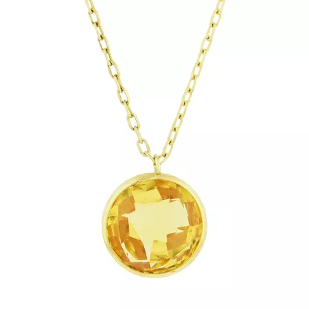14k Gold Citrine Faceted Round Pendant Necklace