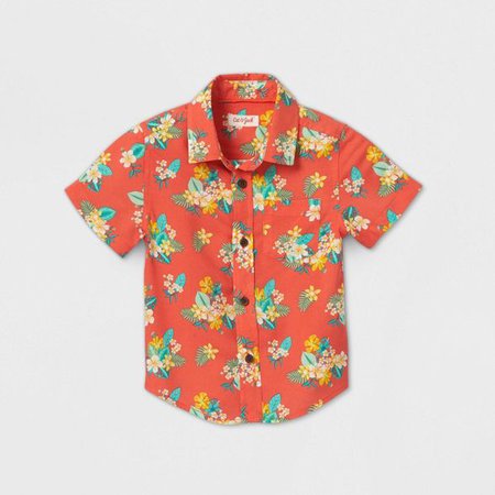 Toddler Boys' Short Sleeve Floral Button-Down Shirt - Cat & Jack™ Orange 12M : Target