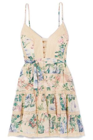 Zimmermann | Verity lace-trimmed floral-print cotton and silk-blend chiffon mini dress | NET-A-PORTER.COM