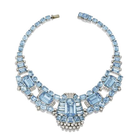 Bonhams : An Art Deco aquamarine and diamond necklace, by Cartier,