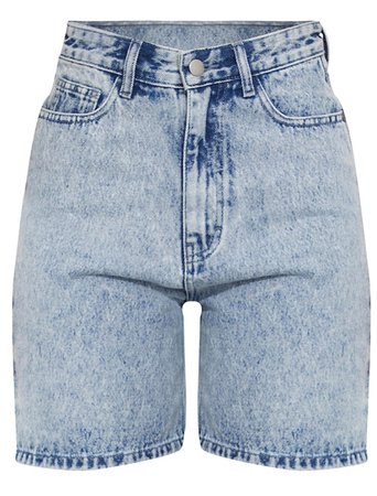 prettylittlething acid blue wash cargo pocket boyfriend shorts