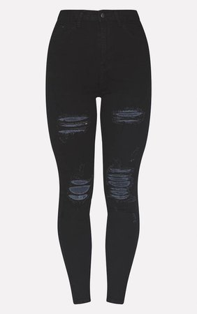 Plt Black Distressed 5 Pocket Skinny Jean | PrettyLittleThing