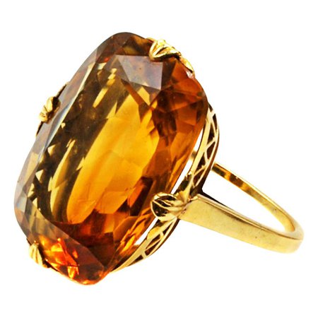 Tiffany and Co. Art Deco Citrine 18 Karat Gold Ring For Sale at 1stDibs