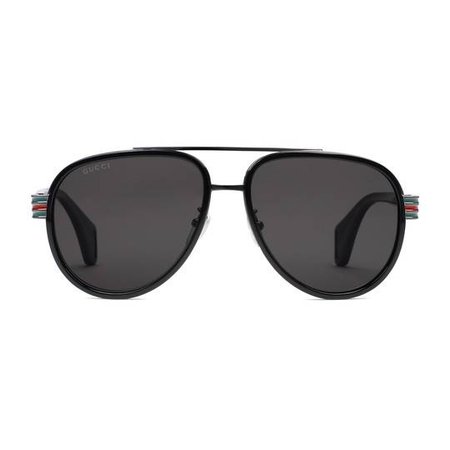 Aviator sunglasses in Shiny black acetate and silver metal frame with top bar | Gucci Men's Aviator