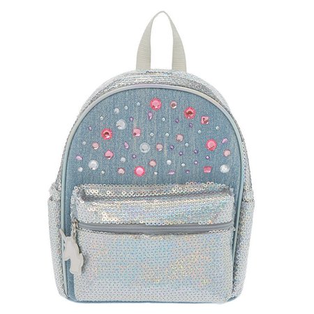 Sequin Gem Denim Mini Backpack | Claire's US