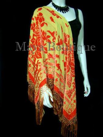 Piano Shawl Wrap Scarf Silk Burnout Velvet Orange Gold Maya Matazaro | eBay