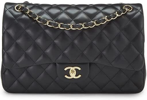 Amazon.com: CHANEL, Pre-Loved Black Quilted Lambskin New Classic Double Flap Jumbo : Clothing, Shoes & Jewelry