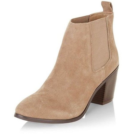 Light Brown Leather Block Heel Ankle Boots