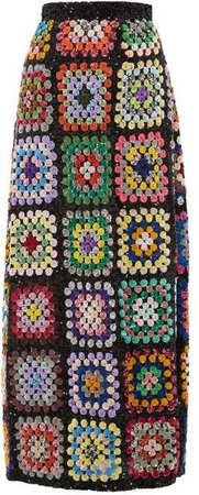 Sequinned Patchwork Crochet Maxi Skirt - Womens - Multi