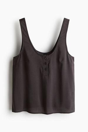 Button-top Tank Top - Low-cut Neckline - Sleeveless -Dark gray -Ladies | H&M US