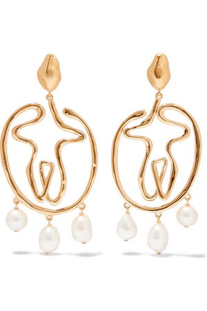 Chloé | Femininities gold-tone pearl clip earrings | NET-A-PORTER.COM