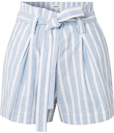 Alex Belted Striped Linen And Cotton-blend Shorts - Blue