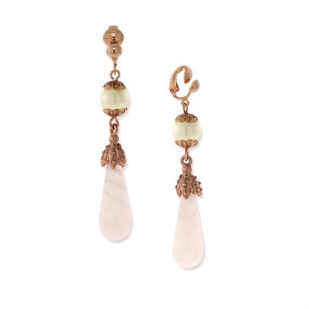 Rose Gold Costume Pearl/Rose Quartz Clip Earrings