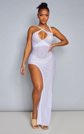 Shape White Textured Asymmetric Strap Midaxi Dress | PrettyLittleThing USA
