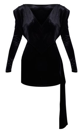 Black Velvet Wrap Detail Long Sleeve Bodycon Dress | PrettyLittleThing USA