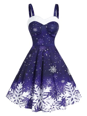 [37% OFF] Ombre Color Snowflake Print Christmas Dress | Rosegal