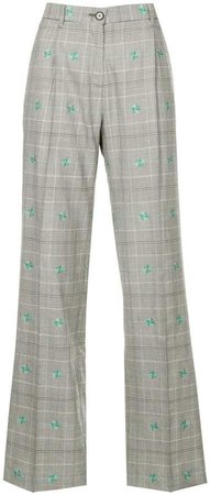 Alexa Chung floral-embroidered checked trousers