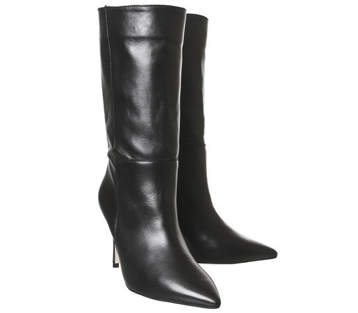 Office Koffee Pointed Calf Boots Black Leather - Knee High Boots