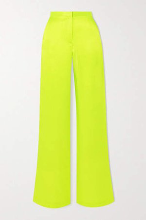 Christopher John Rogers - Neon Silk-charmeuse Wide-leg Pants - Lime green