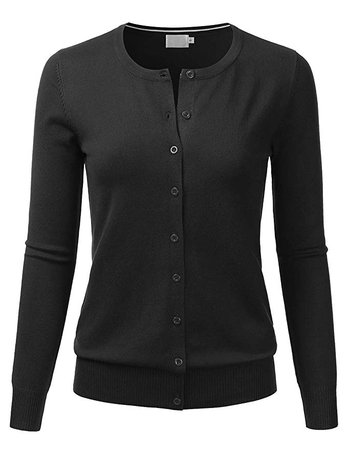 Crewneck Long Sleeve Button Down Knit Cardigan Sweater Black
