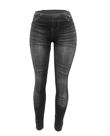  CLOYA Womens Denim Print Fake Jeans Seamless Fleece Lined  Leggings, Full Length