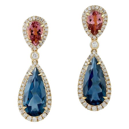 18 Karat Gold Tourmaline Diamond Earrings For Sale at 1stDibs